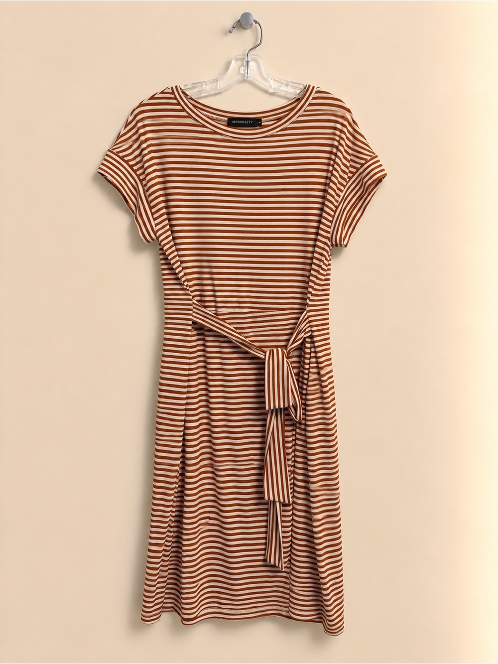 MEROKEETY Casual Short Sleeve Tie Waist T-Shirt Dress Size L Like New
